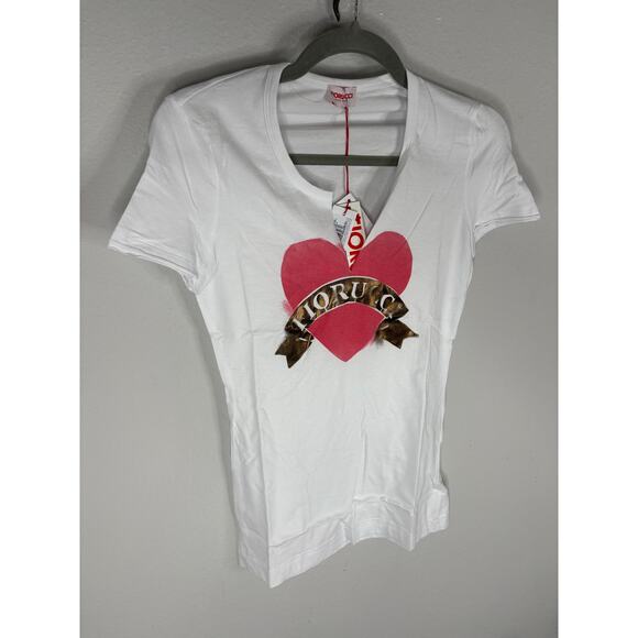 FIORUCCI Logo Shirt Heart Spray Paint Graphic Tee Streetwear Italy Y2K Biker XS - Picture 4 of 6
